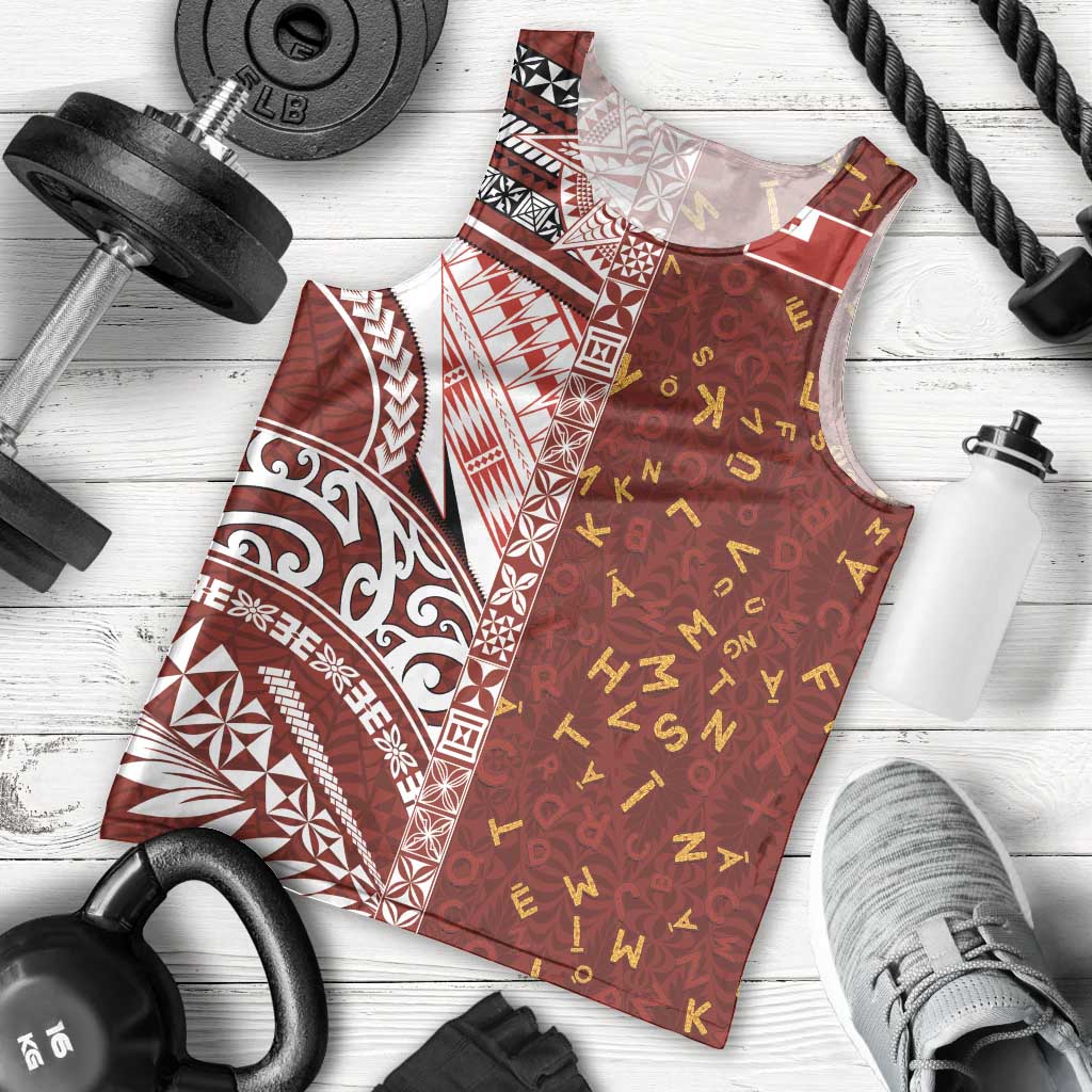 Tonga Language Week Men Tank Top Ngatu Pattern and Tongan Alphabet - Polynesian Pride