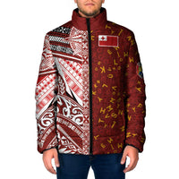 Tonga Language Week Padded Jacket Ngatu Pattern and Tongan Alphabet LT03 Men Red - Polynesian Pride