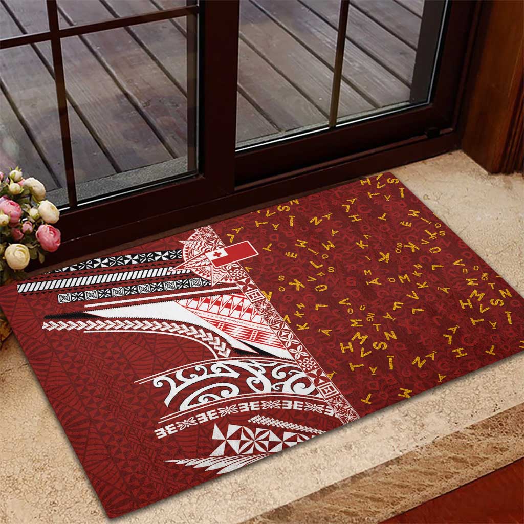 Tonga Language Week Rubber Doormat Ngatu Pattern and Tongan Alphabet - Polynesian Pride