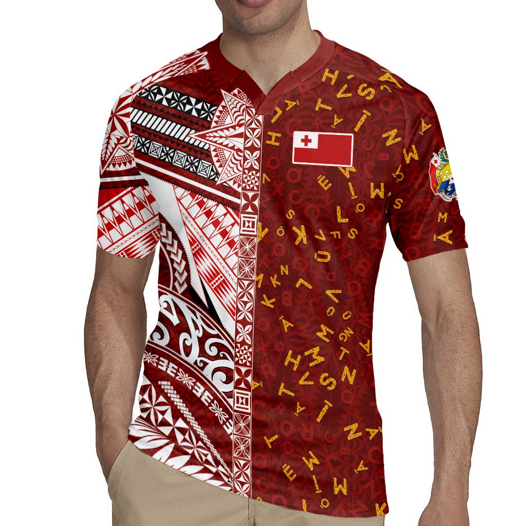 Tonga Language Week Rugby Jersey Ngatu Pattern and Tongan Alphabet - Polynesian Pride