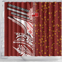Tonga Language Week Shower Curtain Ngatu Pattern and Tongan Alphabet - Polynesian Pride