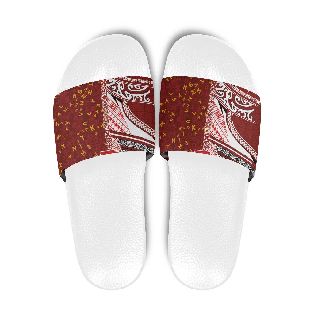 Tonga Language Week Slide Sandals Ngatu Pattern and Tongan Alphabet LT03 Red - Polynesian Pride