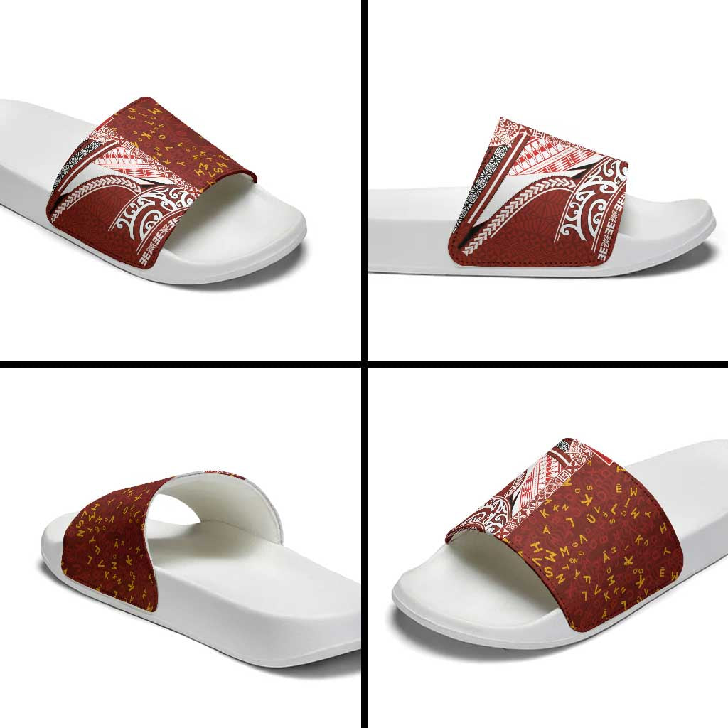 Tonga Language Week Slide Sandals Ngatu Pattern and Tongan Alphabet LT03 - Polynesian Pride