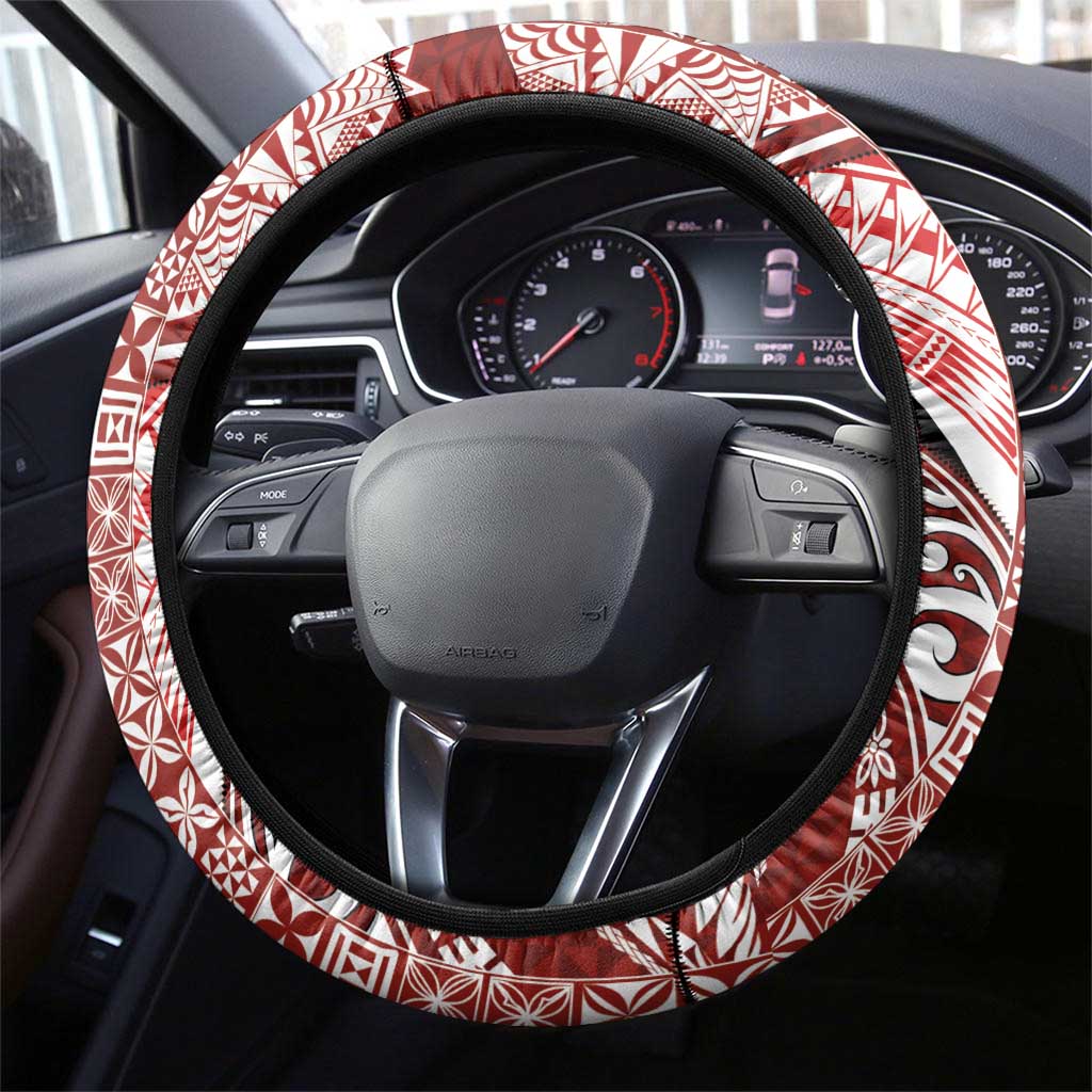Tonga Language Week Steering Wheel Cover Ngatu Pattern and Tongan Alphabet - Polynesian Pride