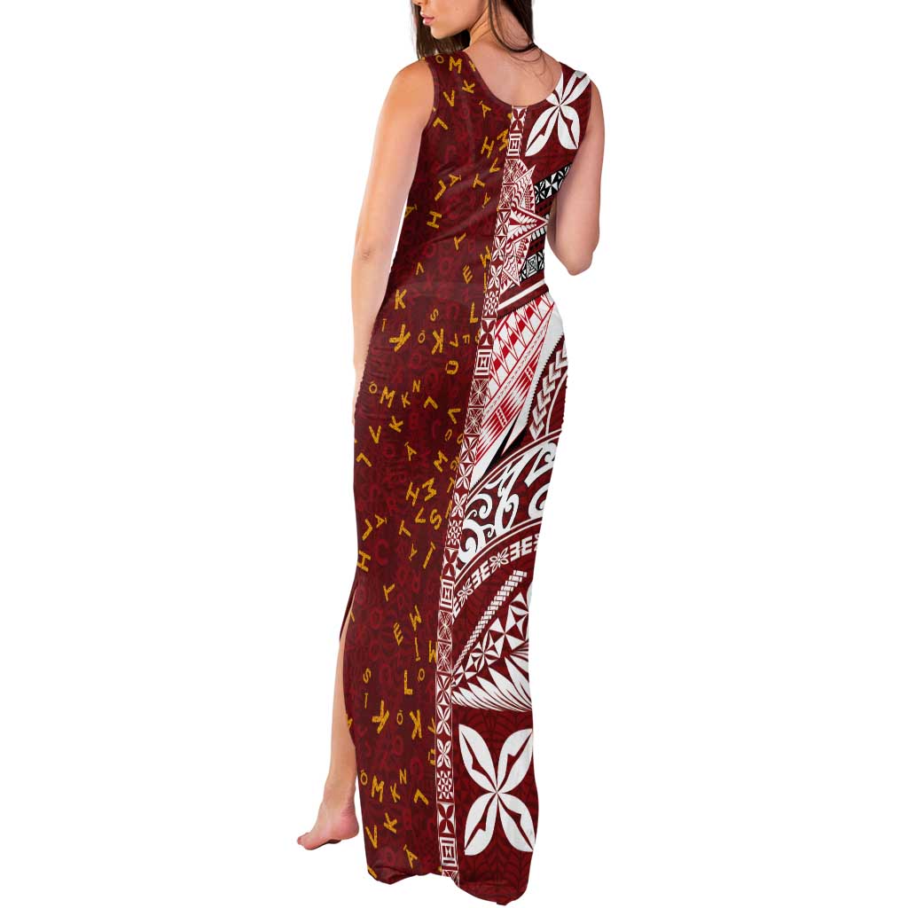 Tonga Language Week Tank Maxi Dress Ngatu Pattern and Tongan Alphabet - Polynesian Pride
