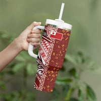 Tonga Language Week Tumbler With Handle Ngatu Pattern and Tongan Alphabet - Polynesian Pride
