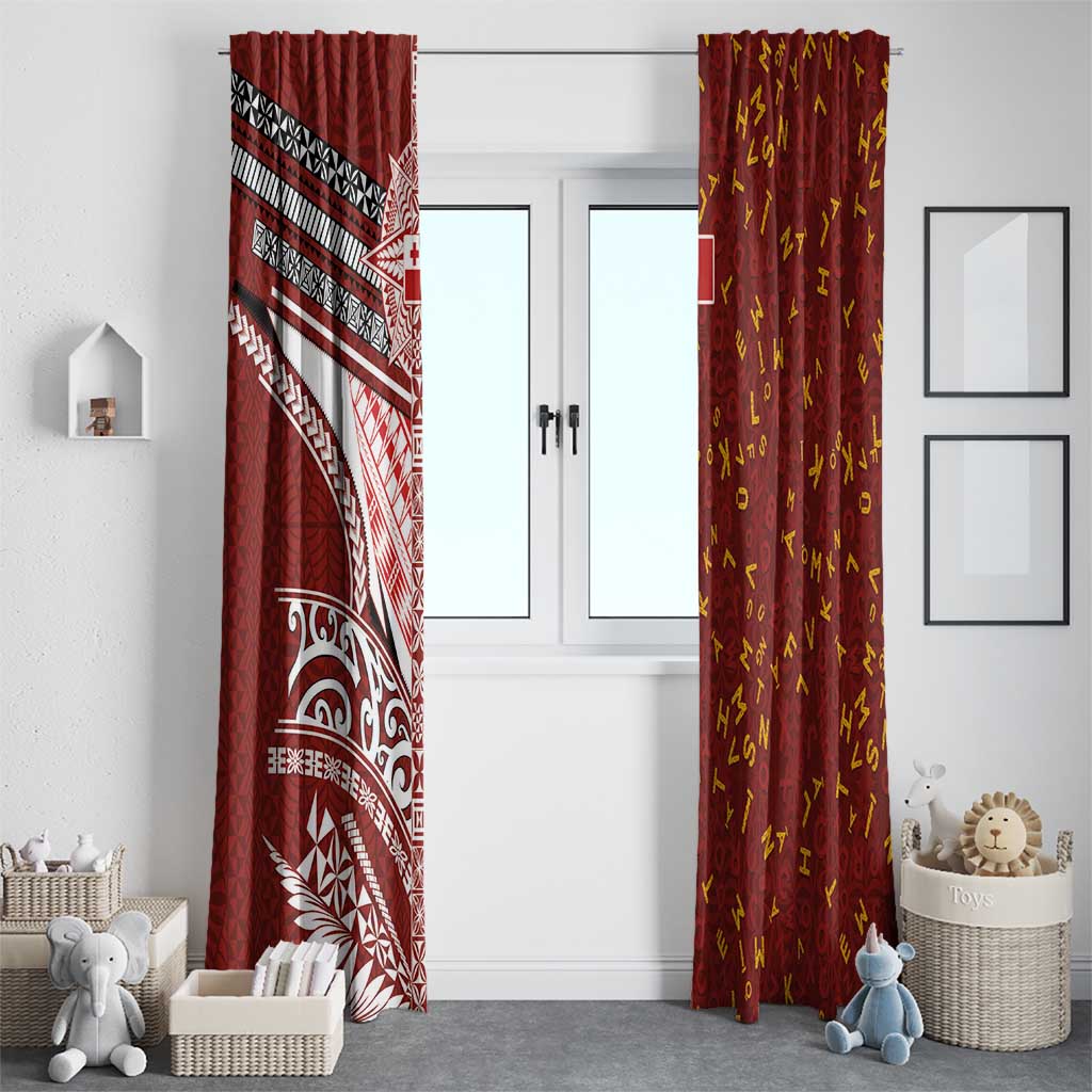 Tonga Language Week Window Curtain Ngatu Pattern and Tongan Alphabet - Polynesian Pride