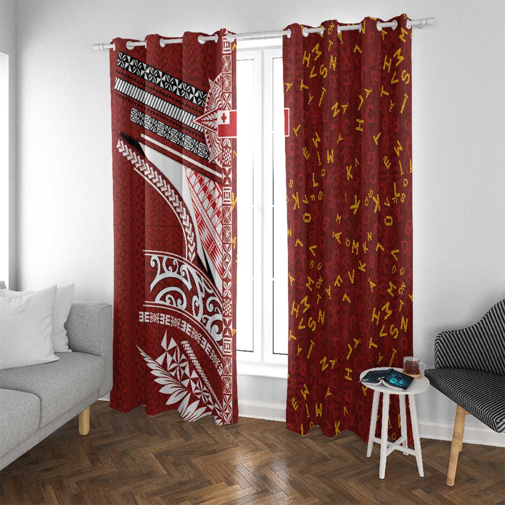 Tonga Language Week Window Curtain Ngatu Pattern and Tongan Alphabet - Polynesian Pride