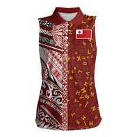 Tonga Language Week Women Sleeveless Polo Shirt Ngatu Pattern and Tongan Alphabet - Polynesian Pride