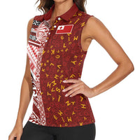 Tonga Language Week Women Sleeveless Polo Shirt Ngatu Pattern and Tongan Alphabet - Polynesian Pride