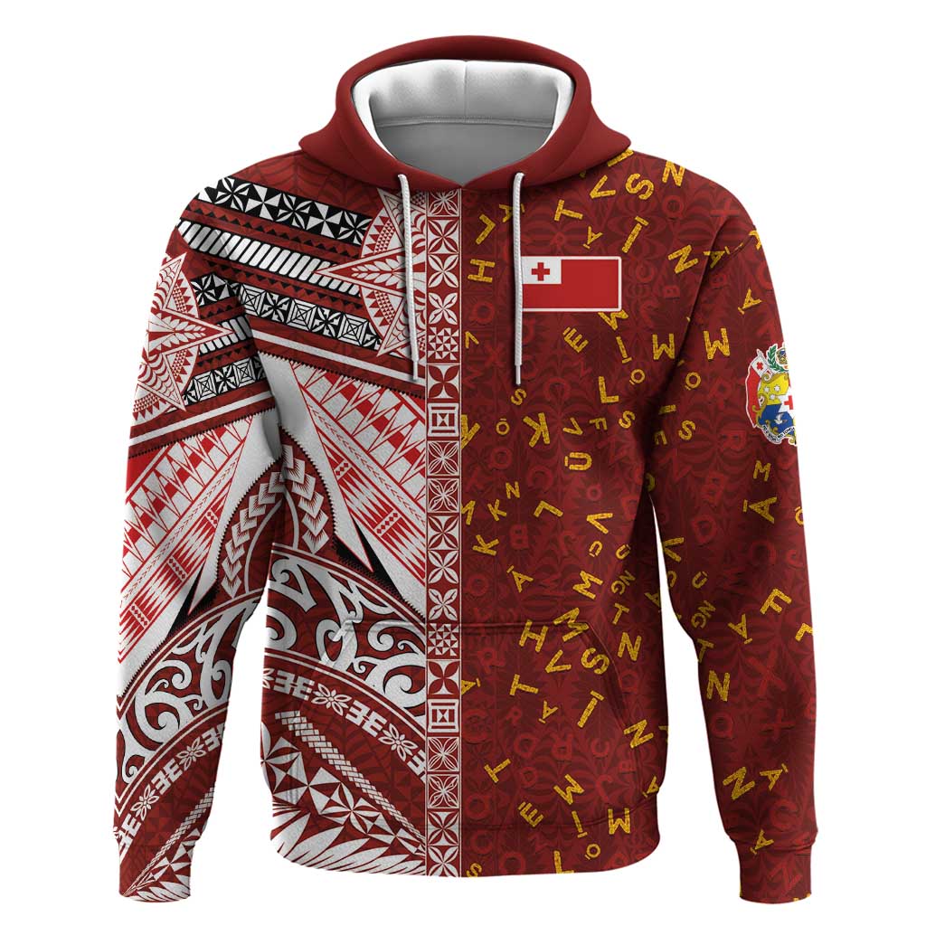 Tonga Language Week Zip Hoodie Ngatu Pattern and Tongan Alphabet - Polynesian Pride