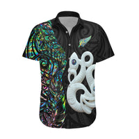 New Zealand Hawaiian Shirt Silver Fern and Manaia with Papua Shell Maori Tribal LT03 White - Polynesian Pride