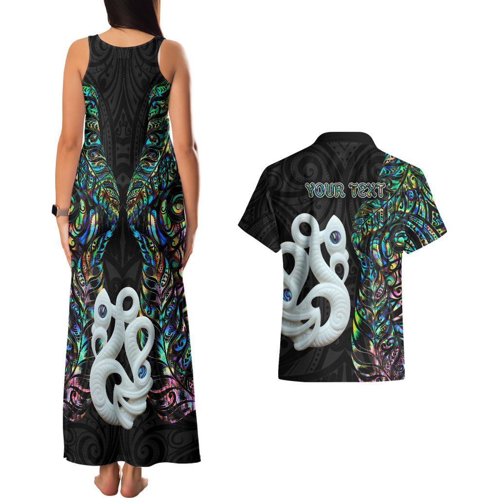 Custom New Zealand Couples Matching Tank Maxi Dress and Hawaiian Shirt Silver Fern and Manaia with Papua Shell Maori Tribal LT03 - Polynesian Pride