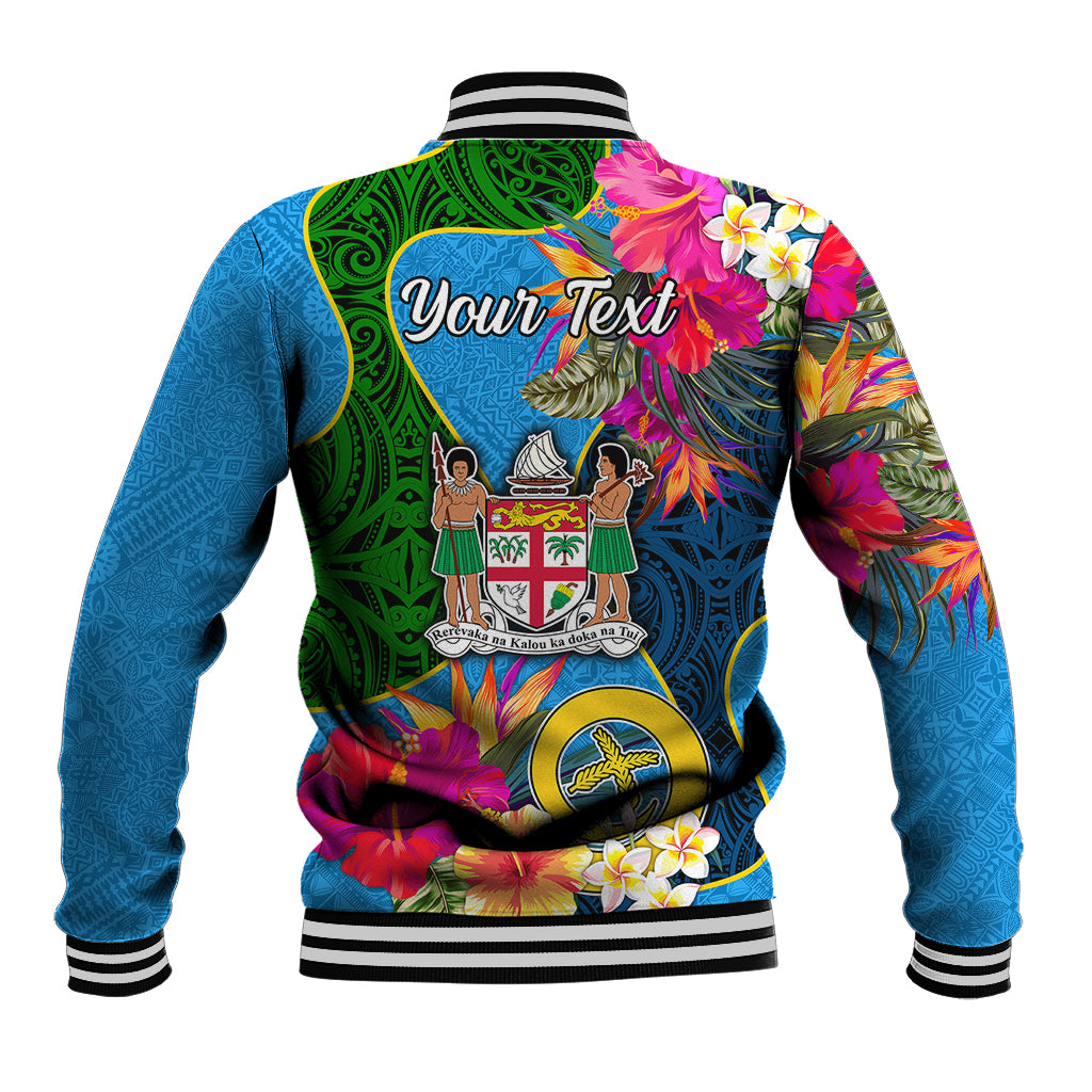 Personalised Malampa Fiji Day Baseball Jacket Tropical Plants Mix Polynesian and Tapa Pattern LT03 - Polynesian Pride