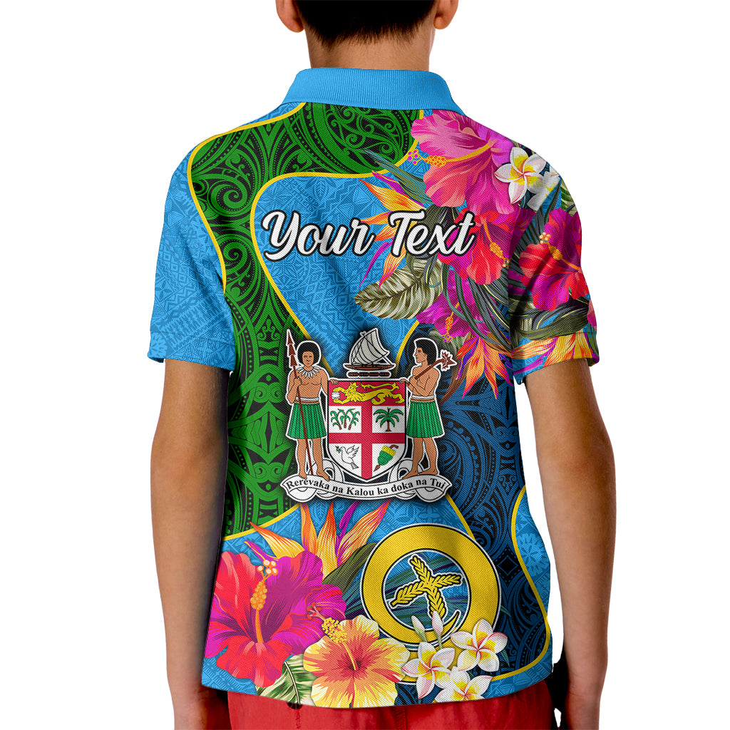 Personalised Malampa Fiji Day Kid Polo Shirt Tropical Plants Mix Polynesian and Tapa Pattern LT03 - Polynesian Pride