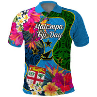 Personalised Malampa Fiji Day Polo Shirt Tropical Plants Mix Polynesian and Tapa Pattern LT03 Blue - Polynesian Pride