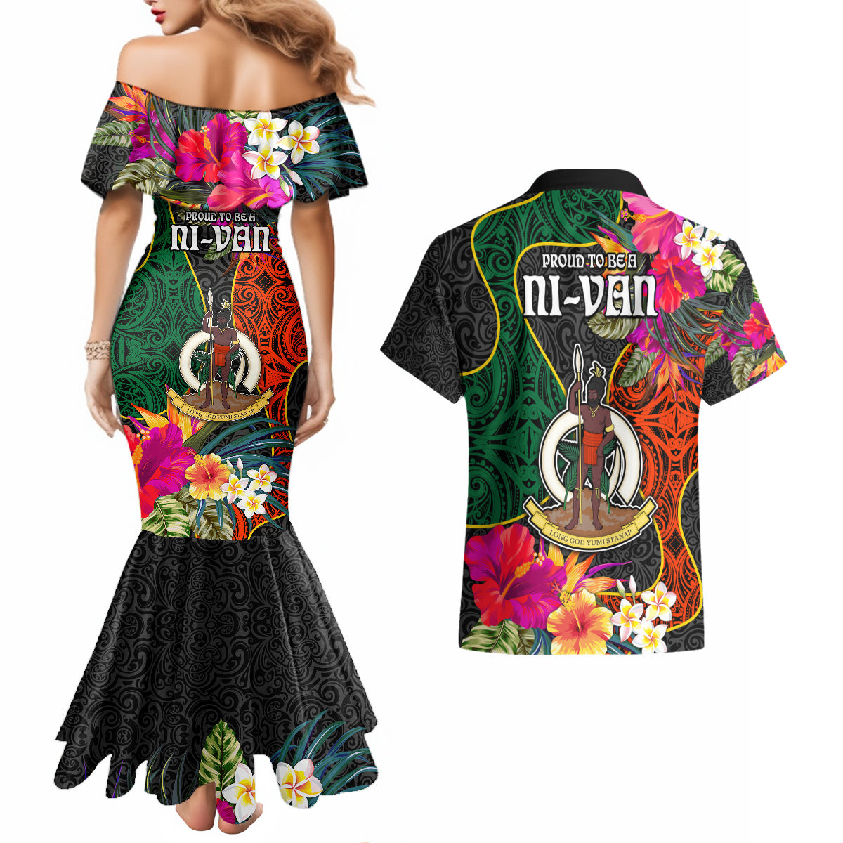 Penama Day Couples Matching Mermaid Dress and Hawaiian Shirt Proud To Be A Ni-Van Beauty Pacific Flower LT03 - Polynesian Pride