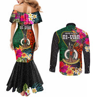 Penama Day Couples Matching Mermaid Dress and Long Sleeve Button Shirts Proud To Be A Ni-Van Beauty Pacific Flower LT03 - Polynesian Pride