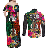 Penama Day Couples Matching Off Shoulder Maxi Dress and Long Sleeve Button Shirts Proud To Be A Ni-Van Beauty Pacific Flower LT03 - Polynesian Pride