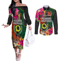 Penama Day Couples Matching Off The Shoulder Long Sleeve Dress and Long Sleeve Button Shirts Proud To Be A Ni-Van Beauty Pacific Flower LT03 Black - Polynesian Pride