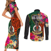 Penama Day Couples Matching Short Sleeve Bodycon Dress and Long Sleeve Button Shirts Proud To Be A Ni-Van Beauty Pacific Flower LT03 - Polynesian Pride