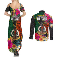 Penama Day Couples Matching Summer Maxi Dress and Long Sleeve Button Shirts Proud To Be A Ni-Van Beauty Pacific Flower LT03 - Polynesian Pride