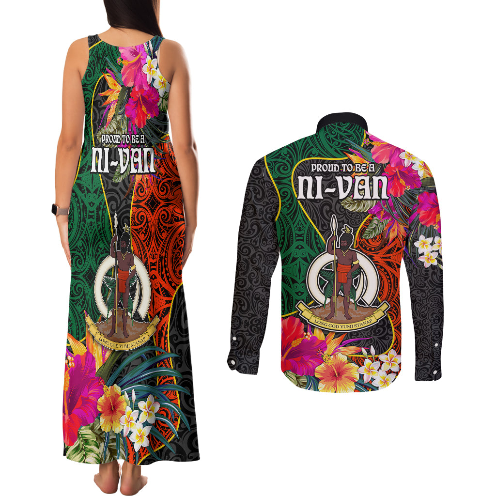 Penama Day Couples Matching Tank Maxi Dress and Long Sleeve Button Shirts Proud To Be A Ni-Van Beauty Pacific Flower LT03 - Polynesian Pride