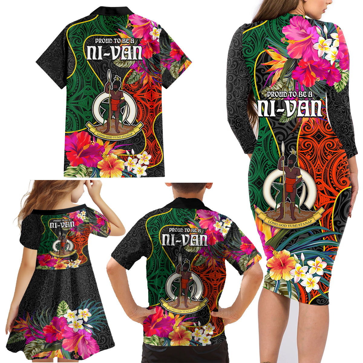 Penama Day Family Matching Long Sleeve Bodycon Dress and Hawaiian Shirt Proud To Be A Ni-Van Beauty Pacific Flower LT03 - Polynesian Pride