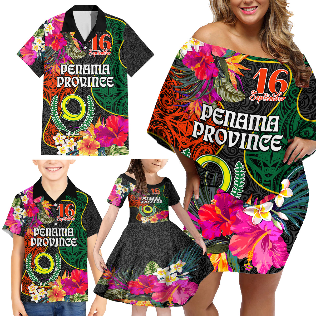 Penama Day Family Matching Off Shoulder Short Dress and Hawaiian Shirt Proud To Be A Ni-Van Beauty Pacific Flower LT03 Black - Polynesian Pride