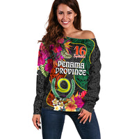 Penama Day Off Shoulder Sweater Proud To Be A Ni-Van Beauty Pacific Flower LT03 Women Black - Polynesian Pride