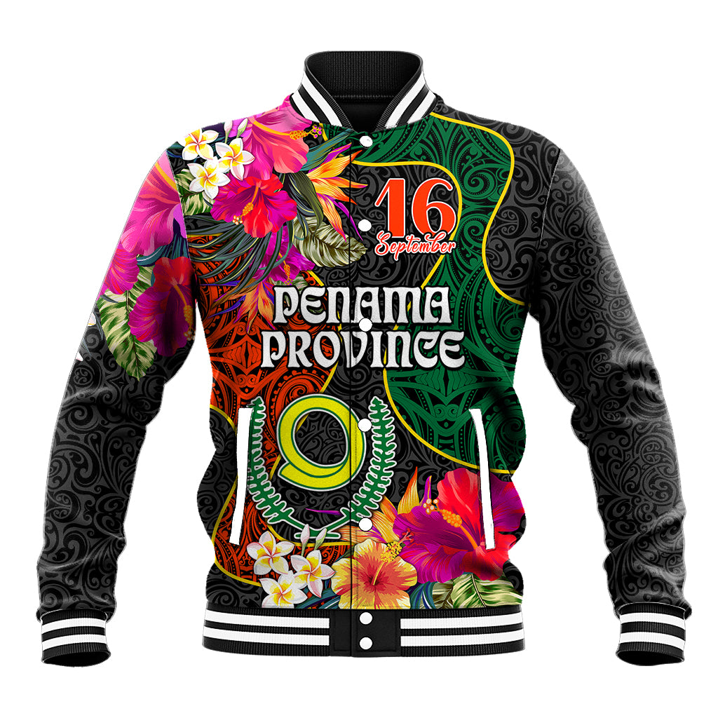 Personalised Penama Day Baseball Jacket Proud To Be A Ni-Van Beauty Pacific Flower LT03 Unisex Black - Polynesian Pride