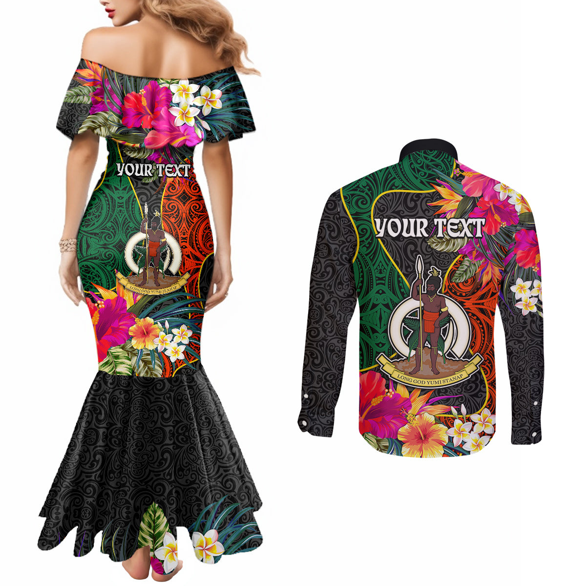 Personalised Penama Day Couples Matching Mermaid Dress and Long Sleeve Button Shirts Proud To Be A Ni-Van Beauty Pacific Flower LT03 - Polynesian Pride