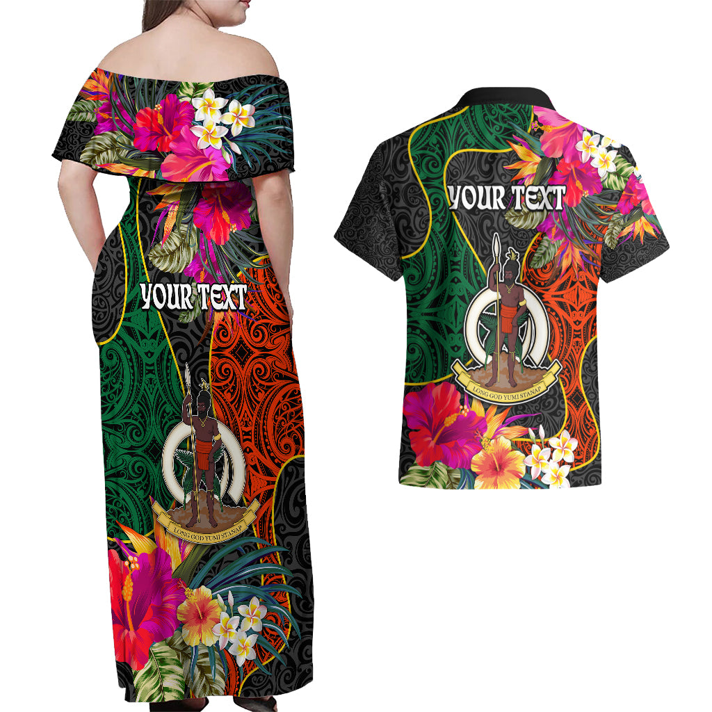 Personalised Penama Day Couples Matching Off Shoulder Maxi Dress and Hawaiian Shirt Proud To Be A Ni-Van Beauty Pacific Flower LT03 - Polynesian Pride