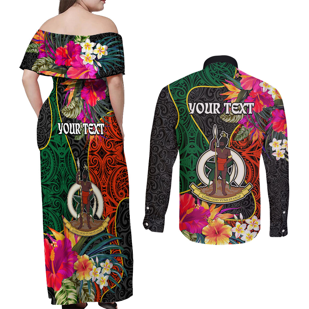 Personalised Penama Day Couples Matching Off Shoulder Maxi Dress and Long Sleeve Button Shirts Proud To Be A Ni-Van Beauty Pacific Flower LT03 - Polynesian Pride
