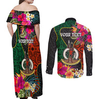 Personalised Penama Day Couples Matching Off Shoulder Maxi Dress and Long Sleeve Button Shirts Proud To Be A Ni-Van Beauty Pacific Flower LT03 - Polynesian Pride