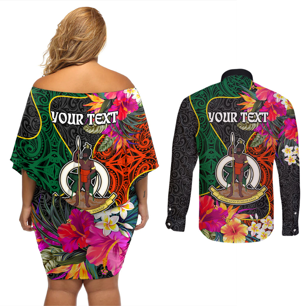 Personalised Penama Day Couples Matching Off Shoulder Short Dress and Long Sleeve Button Shirts Proud To Be A Ni-Van Beauty Pacific Flower LT03 - Polynesian Pride