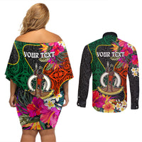 Personalised Penama Day Couples Matching Off Shoulder Short Dress and Long Sleeve Button Shirts Proud To Be A Ni-Van Beauty Pacific Flower LT03 - Polynesian Pride