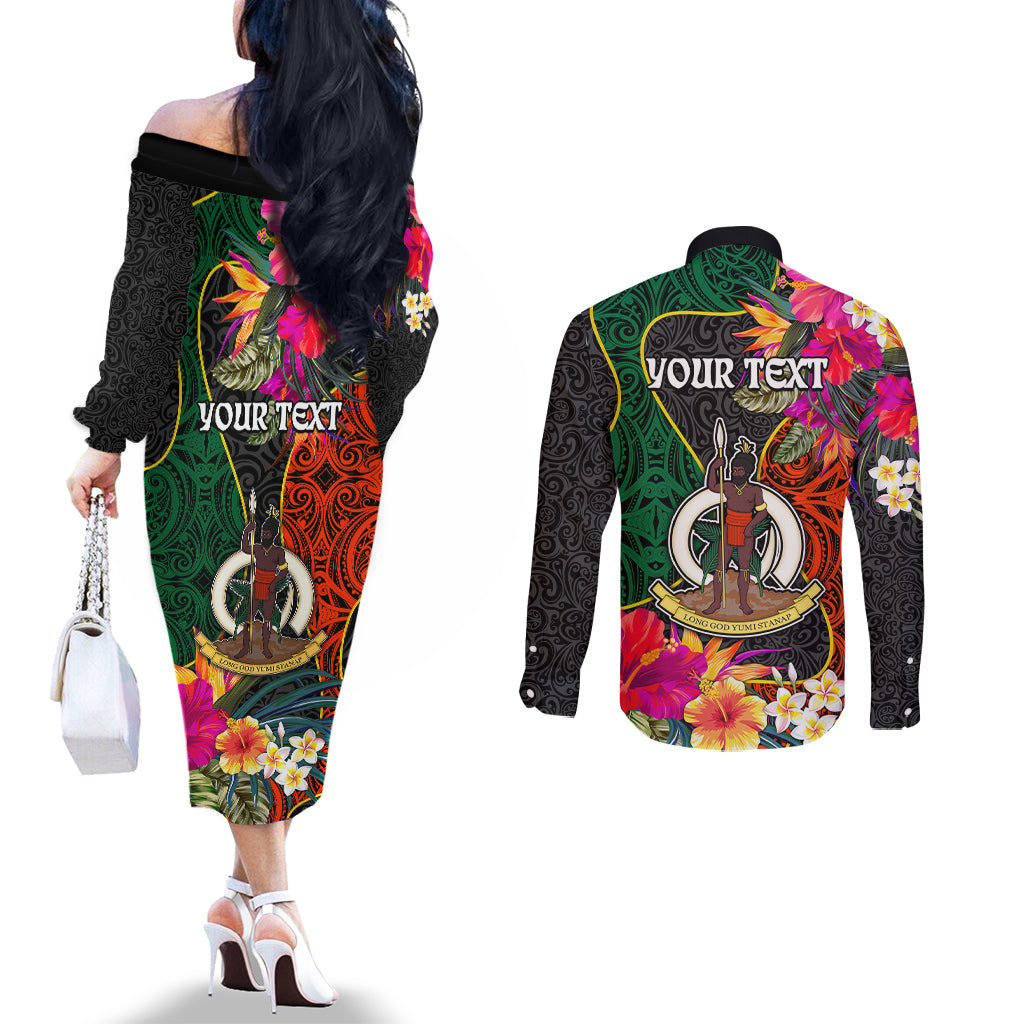 Personalised Penama Day Couples Matching Off The Shoulder Long Sleeve Dress and Long Sleeve Button Shirts Proud To Be A Ni-Van Beauty Pacific Flower LT03 - Polynesian Pride
