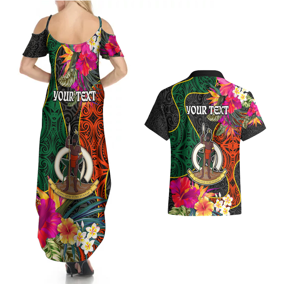 Personalised Penama Day Couples Matching Summer Maxi Dress and Hawaiian Shirt Proud To Be A Ni-Van Beauty Pacific Flower LT03 - Polynesian Pride
