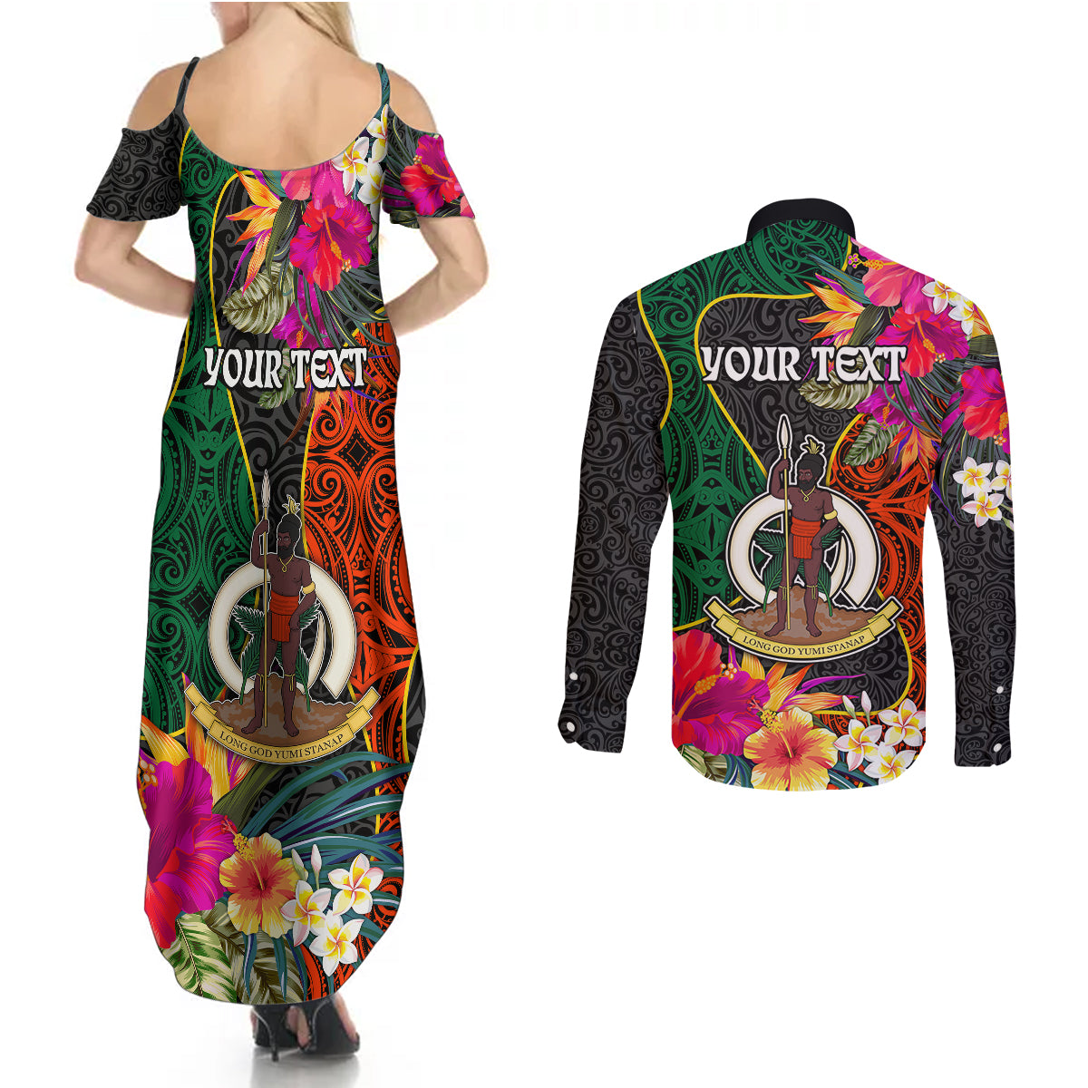 Personalised Penama Day Couples Matching Summer Maxi Dress and Long Sleeve Button Shirts Proud To Be A Ni-Van Beauty Pacific Flower LT03 - Polynesian Pride