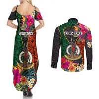 Personalised Penama Day Couples Matching Summer Maxi Dress and Long Sleeve Button Shirts Proud To Be A Ni-Van Beauty Pacific Flower LT03 - Polynesian Pride
