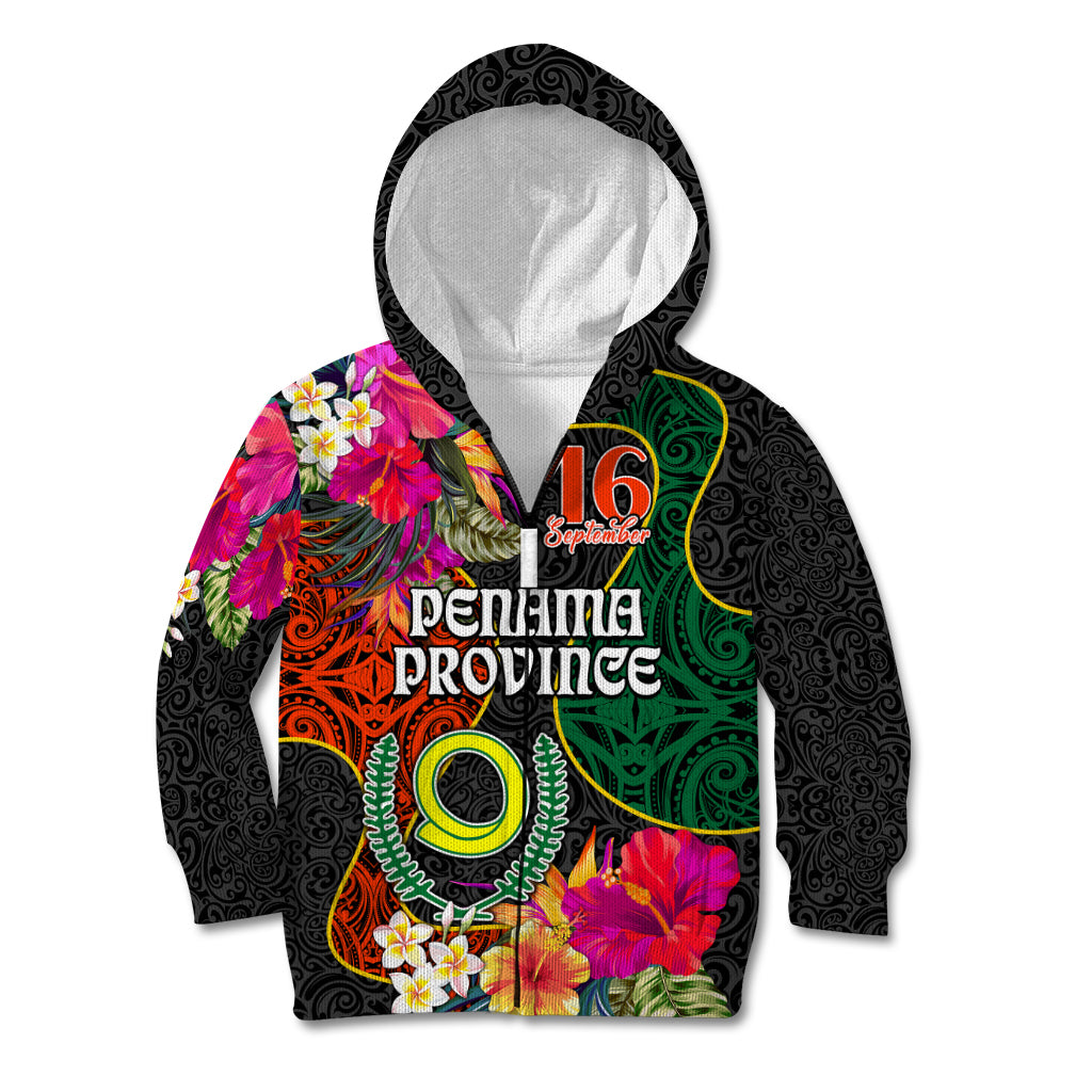 Personalised Penama Day Kid Hoodie Proud To Be A Ni-Van Beauty Pacific Flower LT03 Zip Hoodie Black - Polynesian Pride