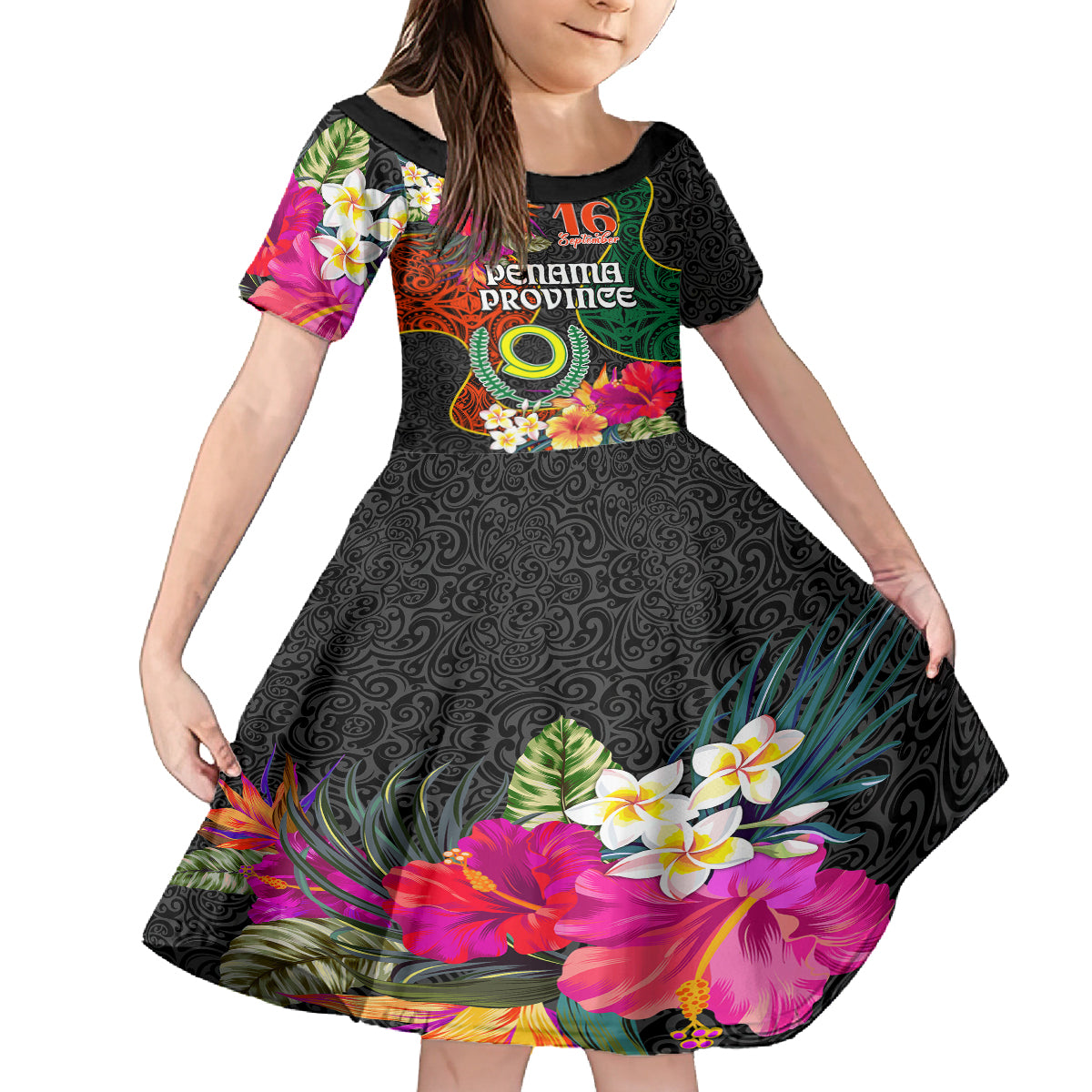 Personalised Penama Day Kid Short Sleeve Dress Proud To Be A Ni-Van Beauty Pacific Flower LT03 KID Black - Polynesian Pride
