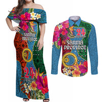 Sanma Day Couples Matching Off Shoulder Maxi Dress and Long Sleeve Button Shirts Proud To Be A Ni-Van Beauty Pacific Flower LT03 Blue - Polynesian Pride