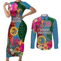 Sanma Day Couples Matching Short Sleeve Bodycon Dress and Long Sleeve Button Shirts Proud To Be A Ni-Van Beauty Pacific Flower LT03 Blue - Polynesian Pride