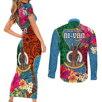 Sanma Day Couples Matching Short Sleeve Bodycon Dress and Long Sleeve Button Shirts Proud To Be A Ni-Van Beauty Pacific Flower LT03 - Polynesian Pride