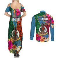 Sanma Day Couples Matching Summer Maxi Dress and Long Sleeve Button Shirts Proud To Be A Ni-Van Beauty Pacific Flower LT03 - Polynesian Pride