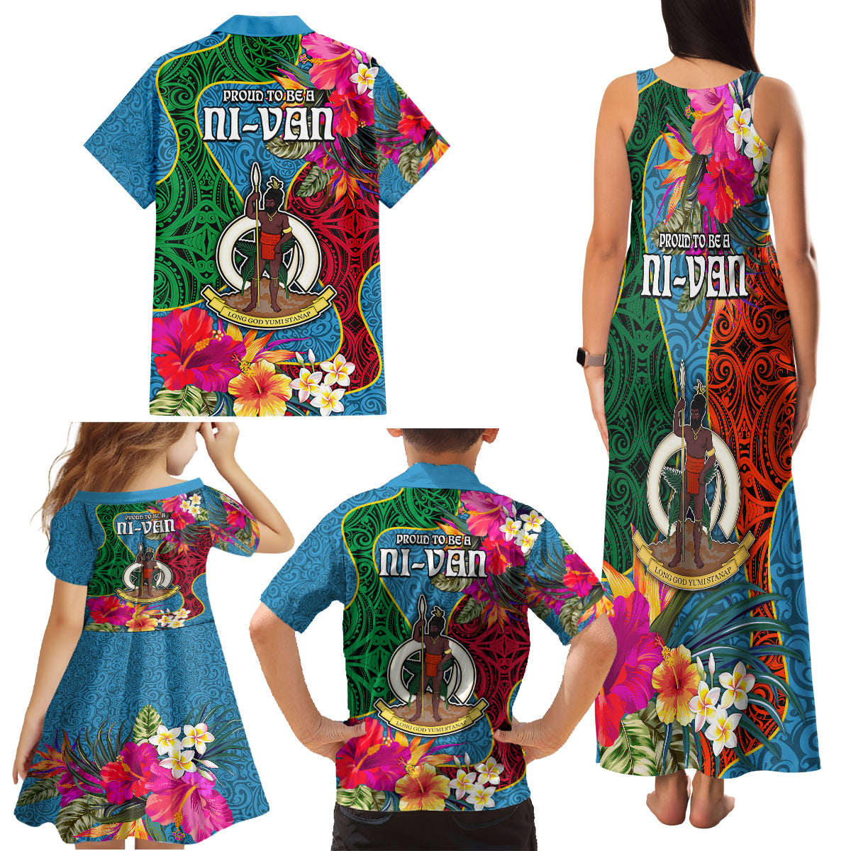 Sanma Day Family Matching Tank Maxi Dress and Hawaiian Shirt Proud To Be A Ni-Van Beauty Pacific Flower LT03 - Polynesian Pride