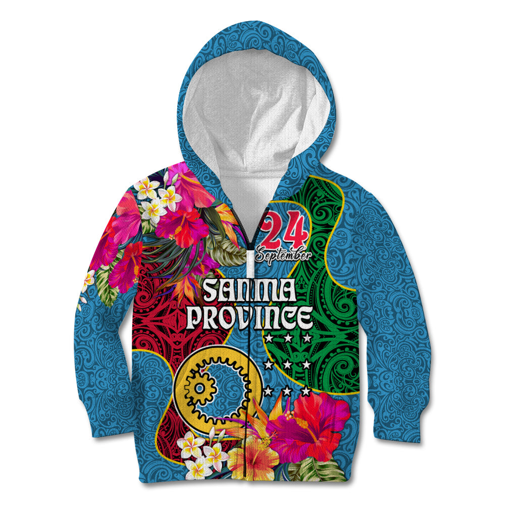 Sanma Day Kid Hoodie Proud To Be A Ni-Van Beauty Pacific Flower LT03 Zip Hoodie Blue - Polynesian Pride