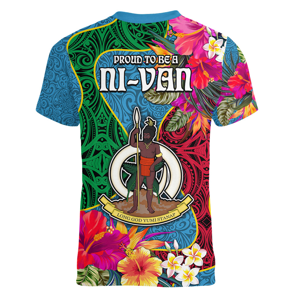 Sanma Day Women V Neck T Shirt Proud To Be A Ni-Van Beauty Pacific Flower LT03 - Polynesian Pride